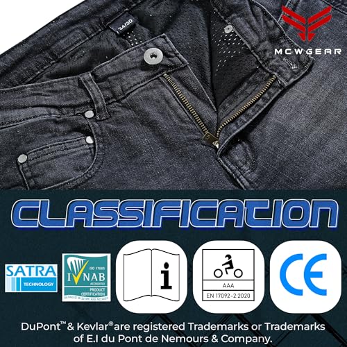 MCW GEAR STRETCH MOTORCYCLE JEANS - UKCA CE AA RATED MEN'S ARMOUR DENIM JEANS