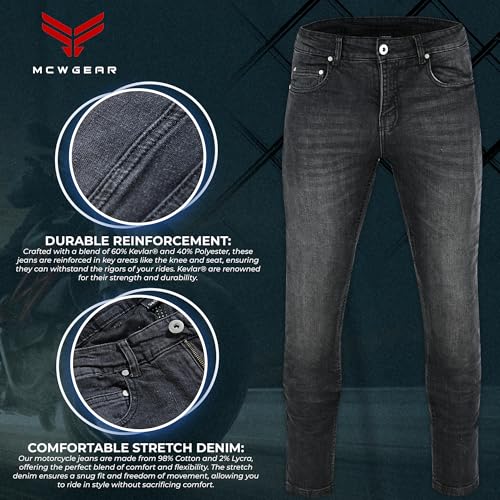 MCW GEAR STRETCH MOTORCYCLE JEANS - UKCA CE AA RATED MEN'S ARMOUR DENIM JEANS