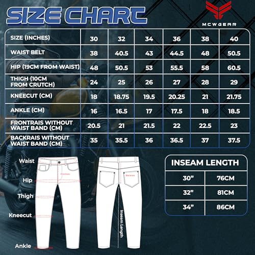 MCW GEAR STRETCH MOTORCYCLE JEANS - UKCA CE AA RATED MEN'S ARMOUR DENIM JEANS