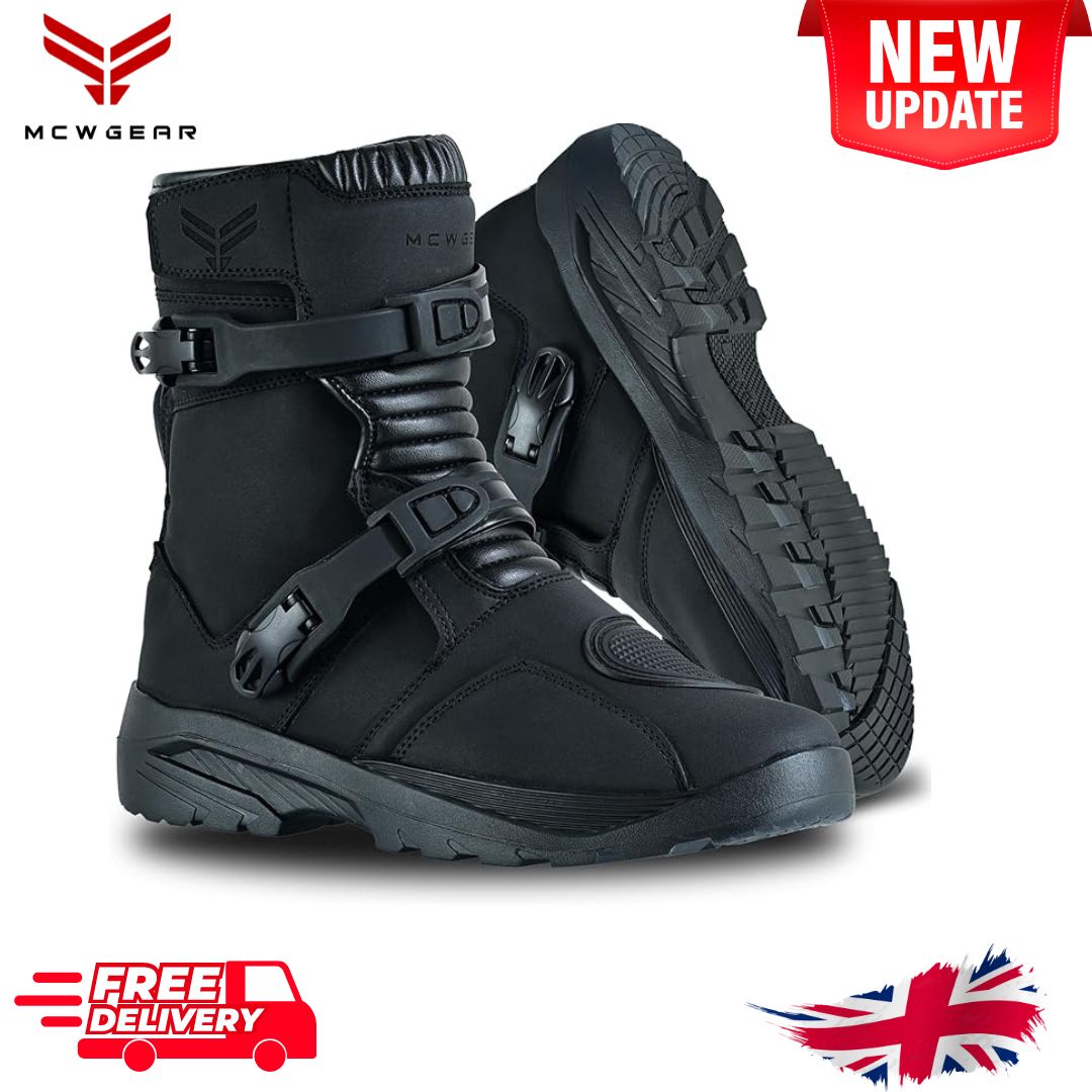 MCW GEAR LEATHER ADVENTURE 2 WATER RESISTANT MOTORCYCLE MOTORBIKE CHUNKER BOOTS