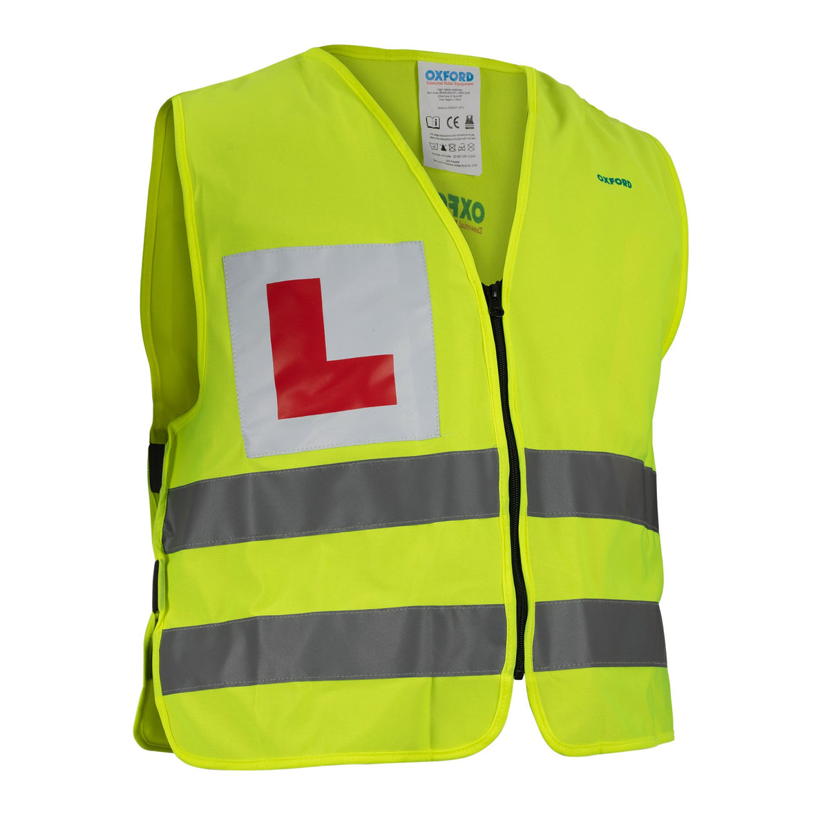 OXFORD BRIGHT VEST L PLATE MOTORBIKE MOTORCYCLE CE HI VIZ SAFETY VEHICLE LEARNER