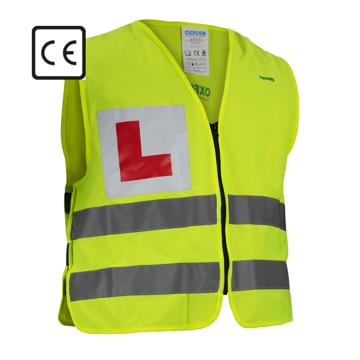 OXFORD BRIGHT VEST L PLATE MOTORBIKE MOTORCYCLE CE HI VIZ SAFETY VEHICLE LEARNER