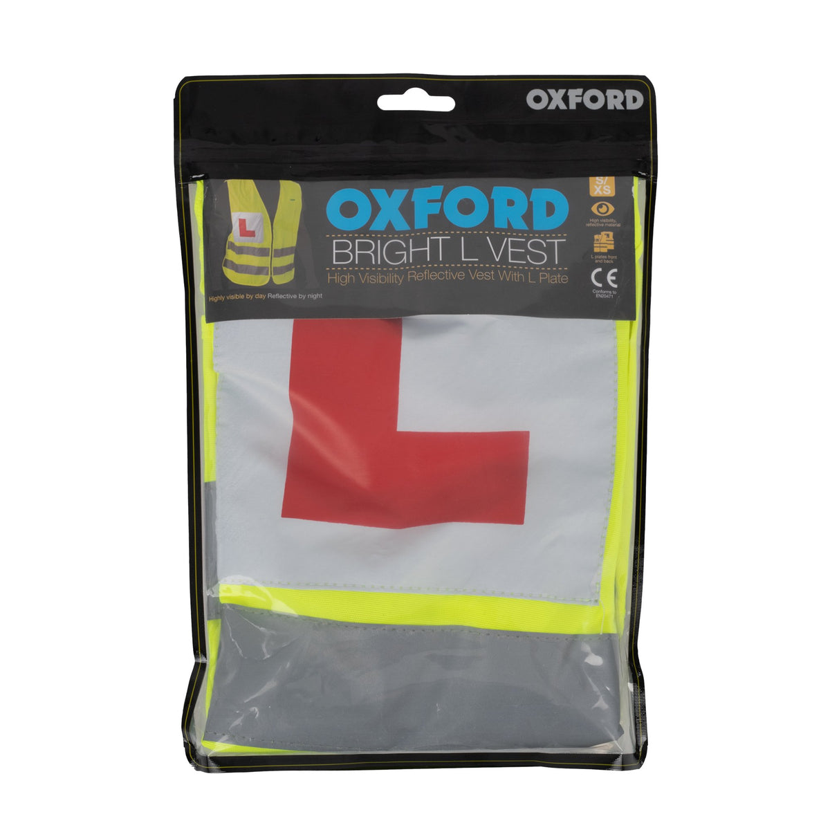 OXFORD BRIGHT VEST L PLATE MOTORBIKE MOTORCYCLE CE HI VIZ SAFETY VEHICLE LEARNER