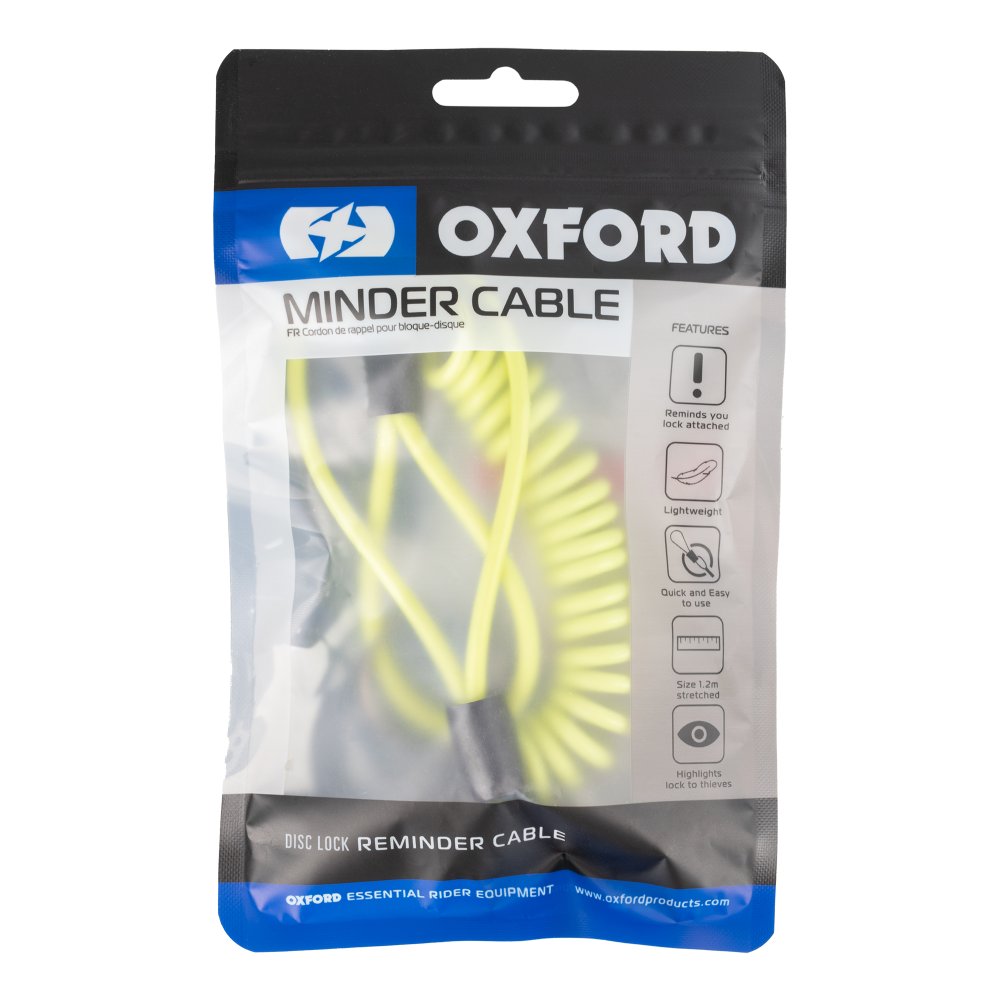 OXFORD MINDER MOTORCYCLE MOTORBIKE REMINDER DISC LOCK YELLOW SECURITY CABLE