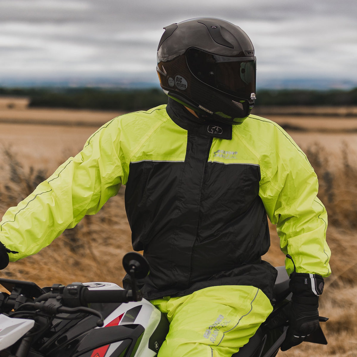 OXFORD RAINSEAL WATERPROOF MOTORCYCLE MOTORBIKE BLACK FLUORESCENT OVER JACKET