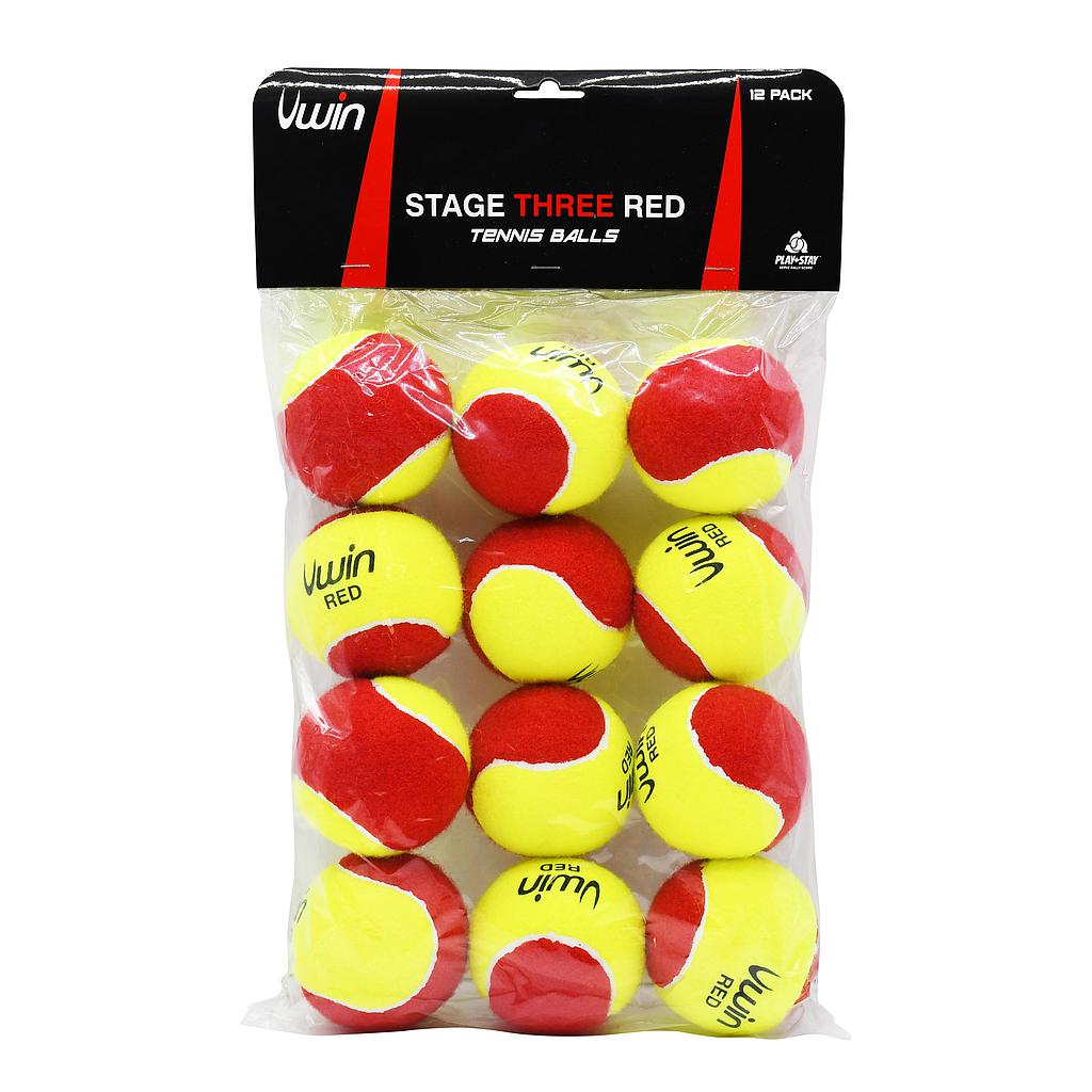 UWIN STAGE THREE/3 RED TENNIS BALLS PACK OF 12 TENNIS OUTDOORS PRACTISE SPORT