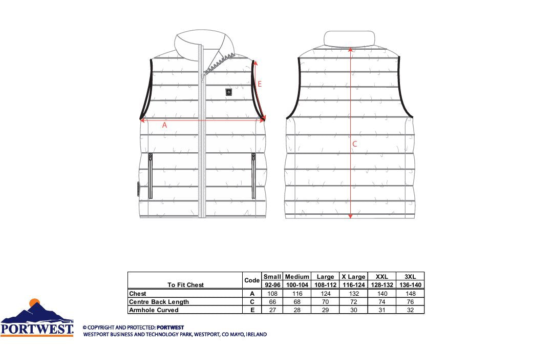 PORTWEST ULTRASONIC MEN WINTER HEATED TUNNEL BODYWARMER WATER RESISTANT GILLET