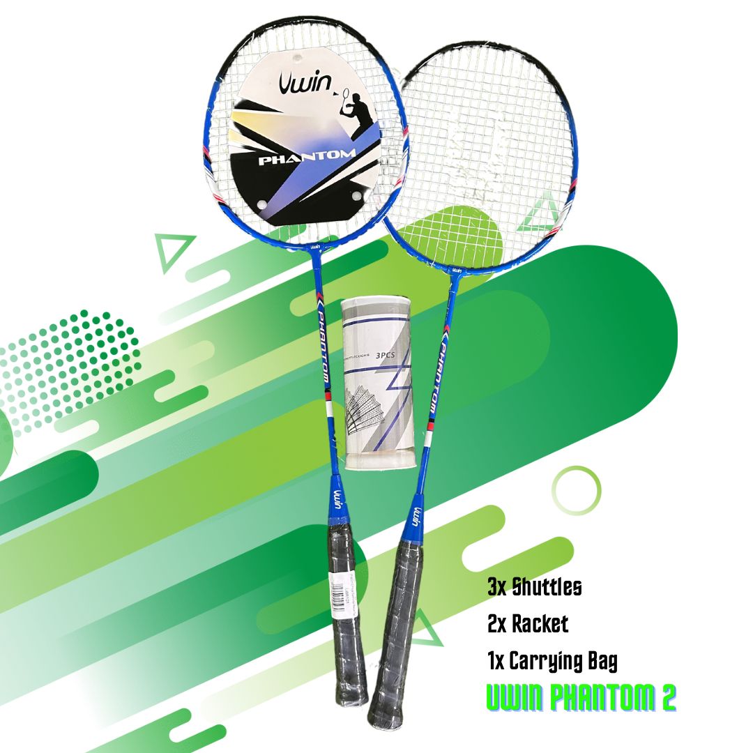 Uwin Badminton Phantom 2 Player Racket Set 3x shuttlecock 2x Badminton Racket's