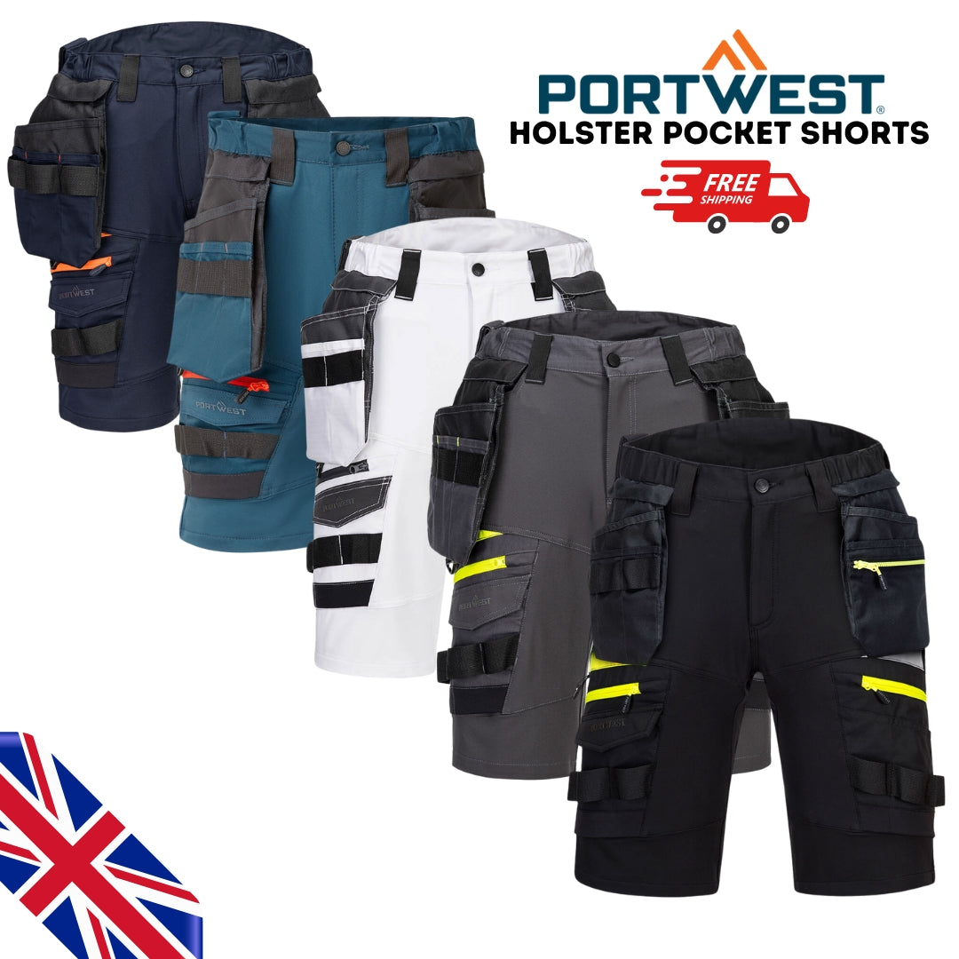 PORTWEST MEN'S HOLSTER POCKET SHORTS: DETACHABLE WORKWEAR SUMMER SHORTS - DX4