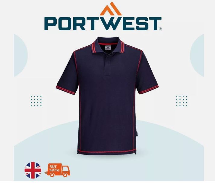 Portwest Men's Polo Shirt Essential Two-Tone Pique Knit T-Shirt Work Top UK B218