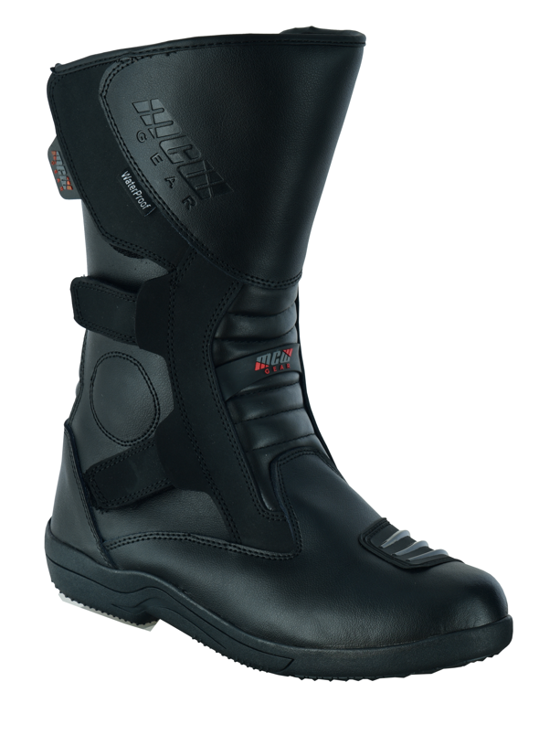 MCW Gear Black Leather Motorcycle Motorbike Waterproof Race Boots Winter New - Hamtons Direct