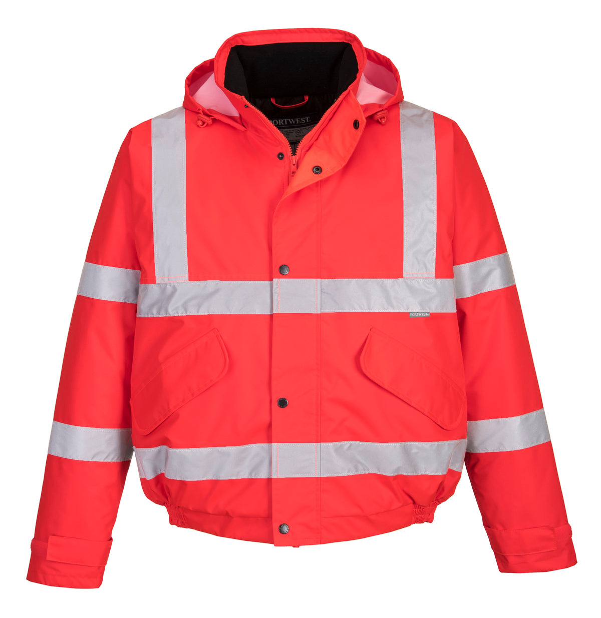 Mens Hi Vis Viz Bomber Workwear Water Resistant Jacket Lined Padded Hood Safety - Hamtons Direct