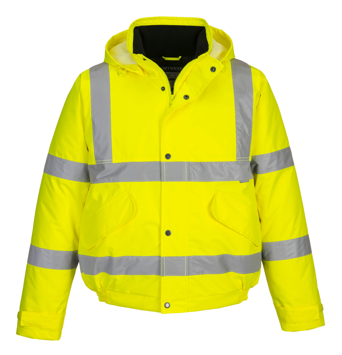 Mens Hi Vis Viz Bomber Workwear Water Resistant Jacket Lined Padded Hood Safety - Hamtons Direct