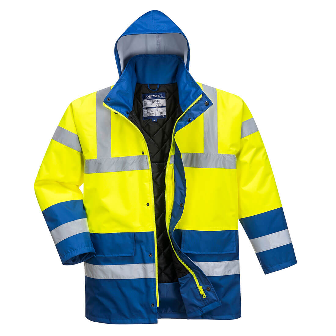 Portwest S466 Hi-viz Contrast Traffic Jacket Waterproof Thermal Insulation CE Certified Yellow/Royal - Hamtons Direct