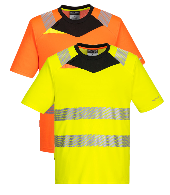 Men's Workwear Hi Vis T-Shirt Reflective High Viz Tee Fluorescent Wicking - Hamtons Direct