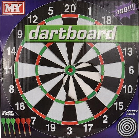 M.Y 17" Double Sided Dart Board and 6 Darts Beginners Set - Hamtons Direct